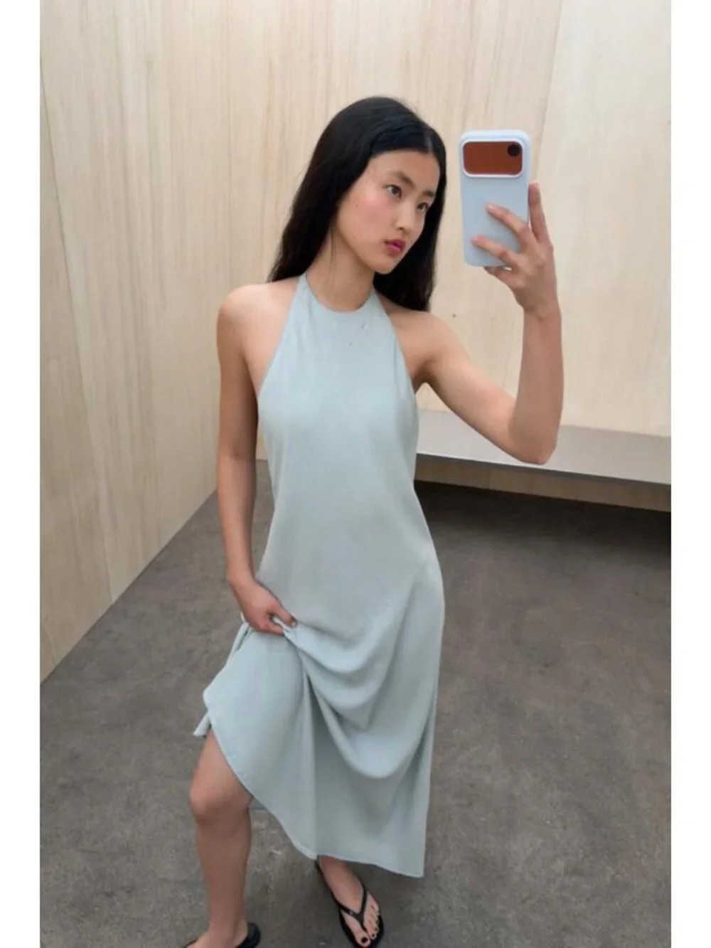 Zara - Flowy Halter Dress - Light Blue - Women Zara - Flowy Halter Dress - Light Blue - Women